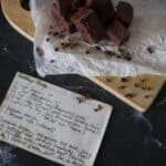 Hand written recipe card for old fashioned fantasy fudge.
