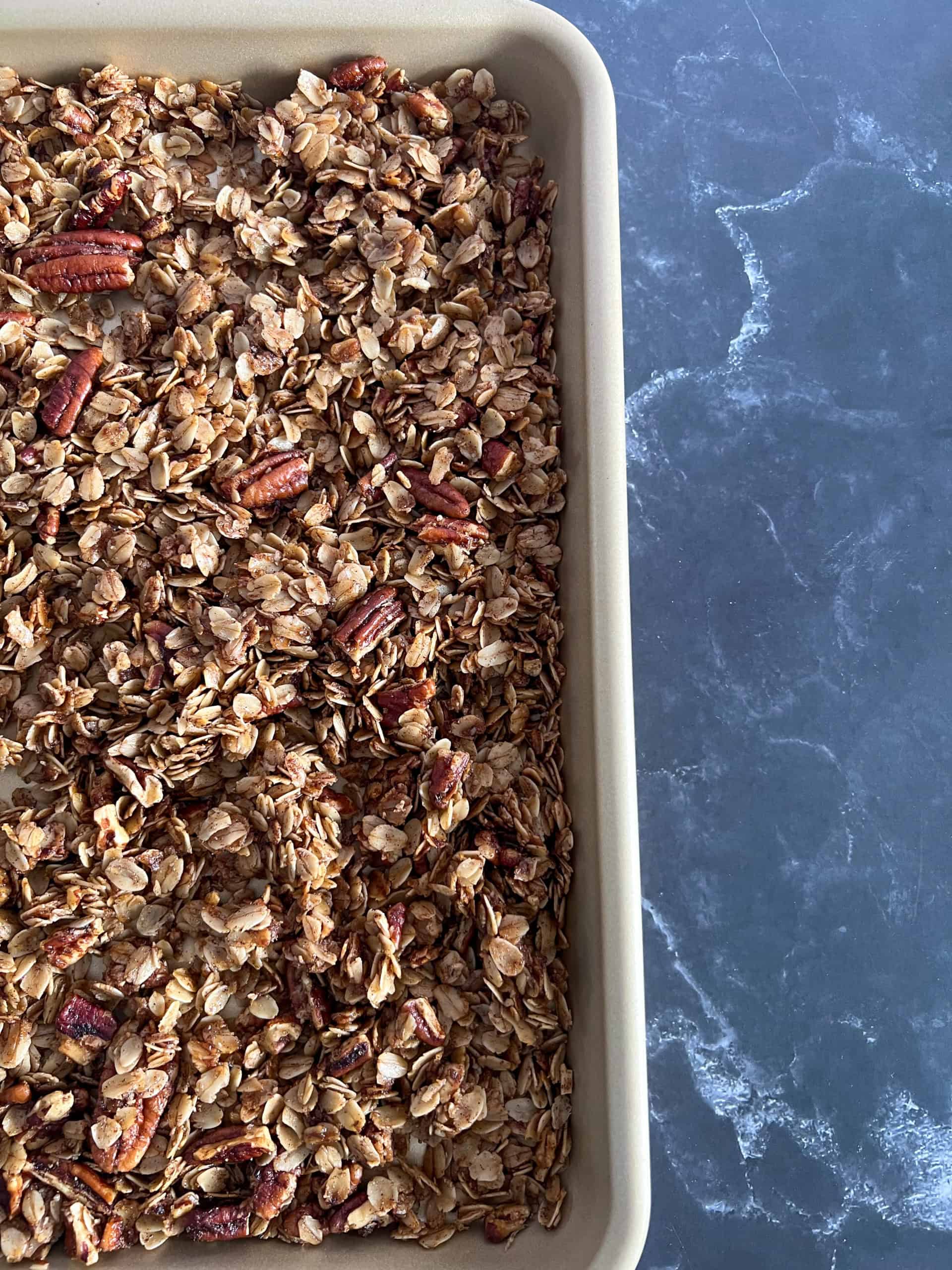 Baking sheet with toasted vanilla and cinnamon granola