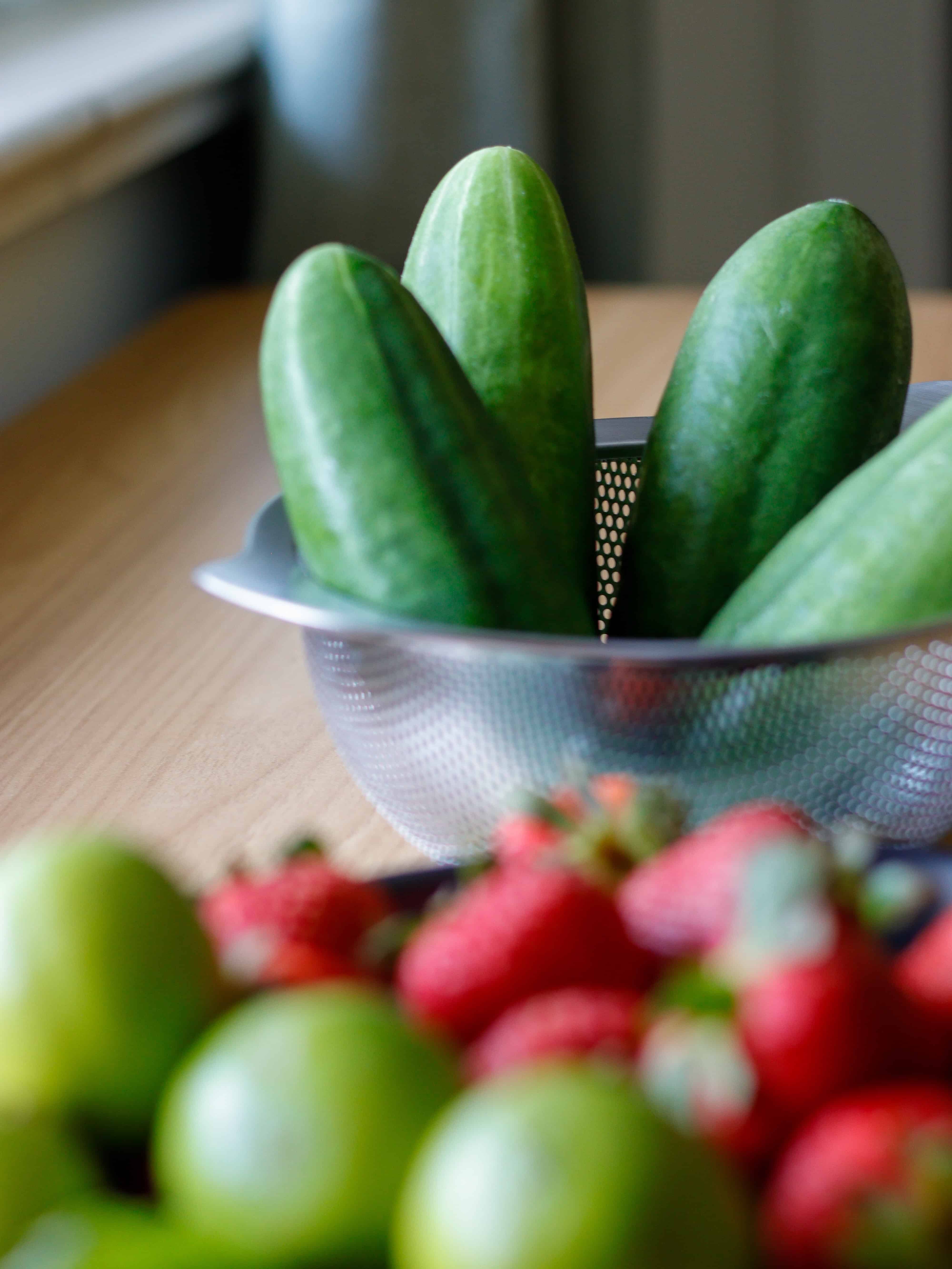 Cucumbers in a strainer