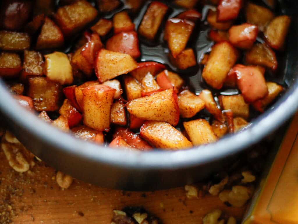 Cinnamon apples in a sauce pan