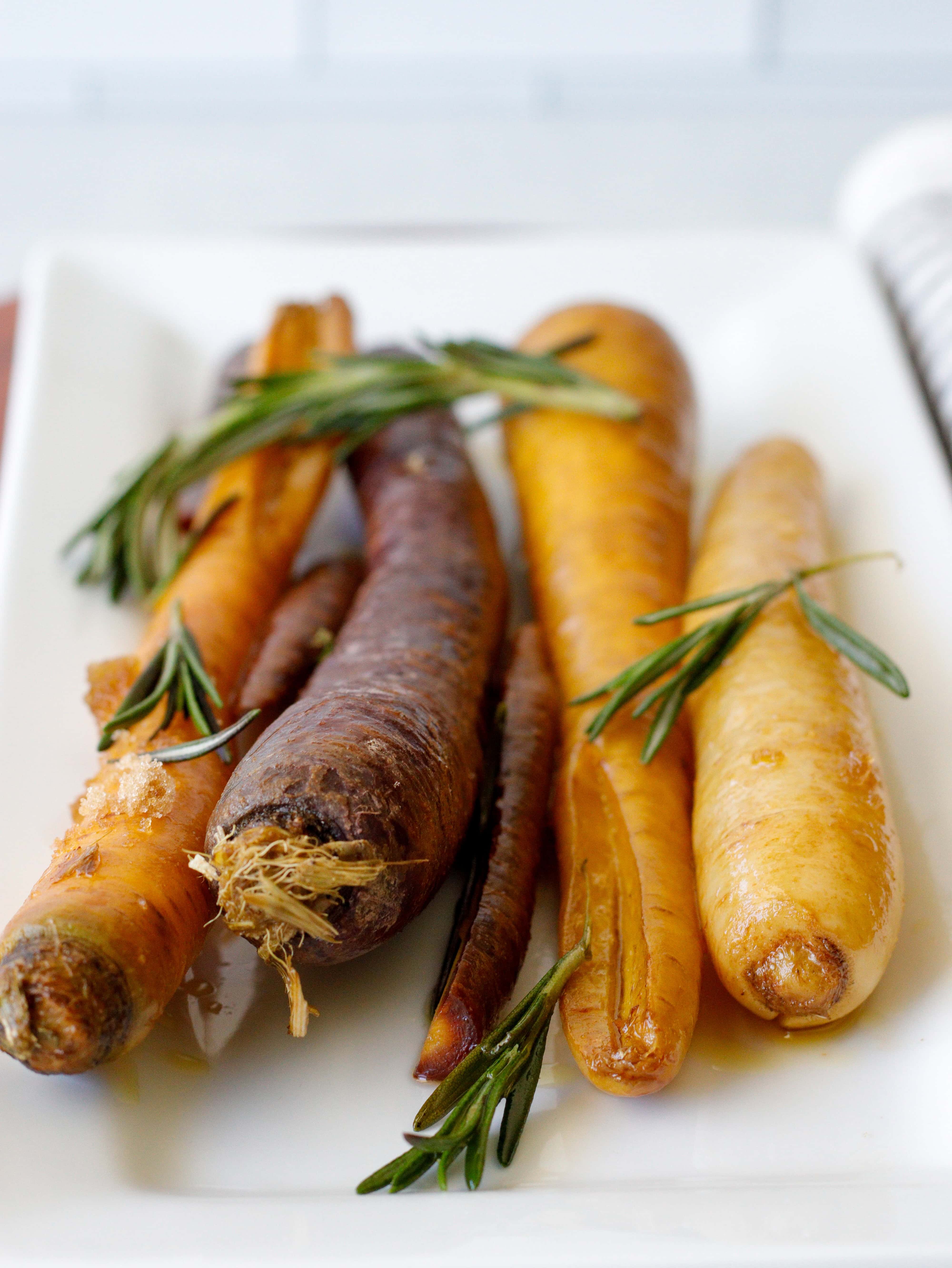 Rainbow carrots on a long rectangle plate