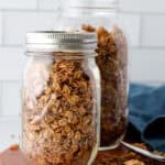 Pumpkin spice granola stored in a mason jar