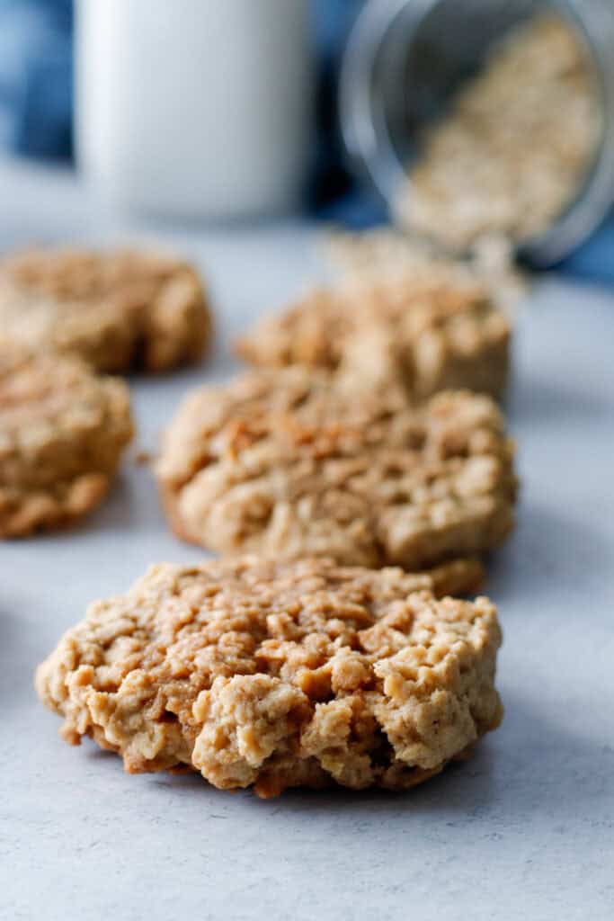 Oatmeal chai cookies spread out on the kitchen counter