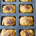 Overhead shot of pumpkin spice bread in a mini loaf pan