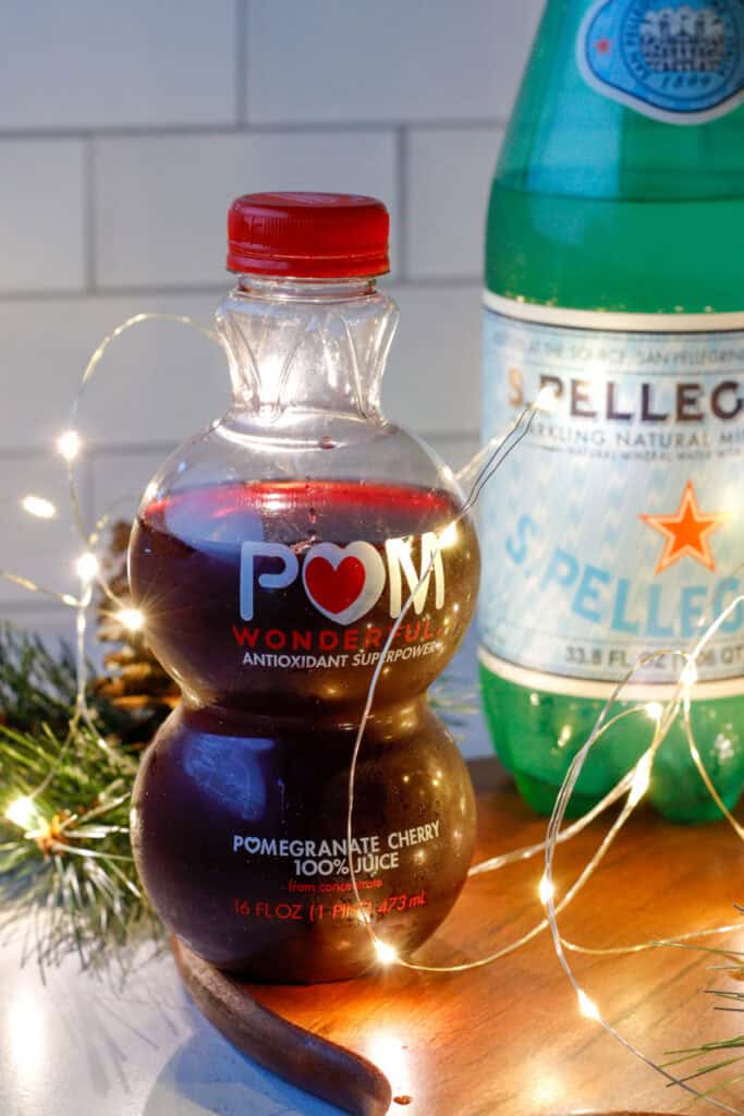Bottle of POM Wonderful juice and sparkling water
