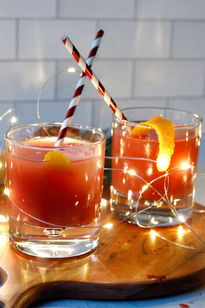 non alcoholic drink with holiday straws on a tray