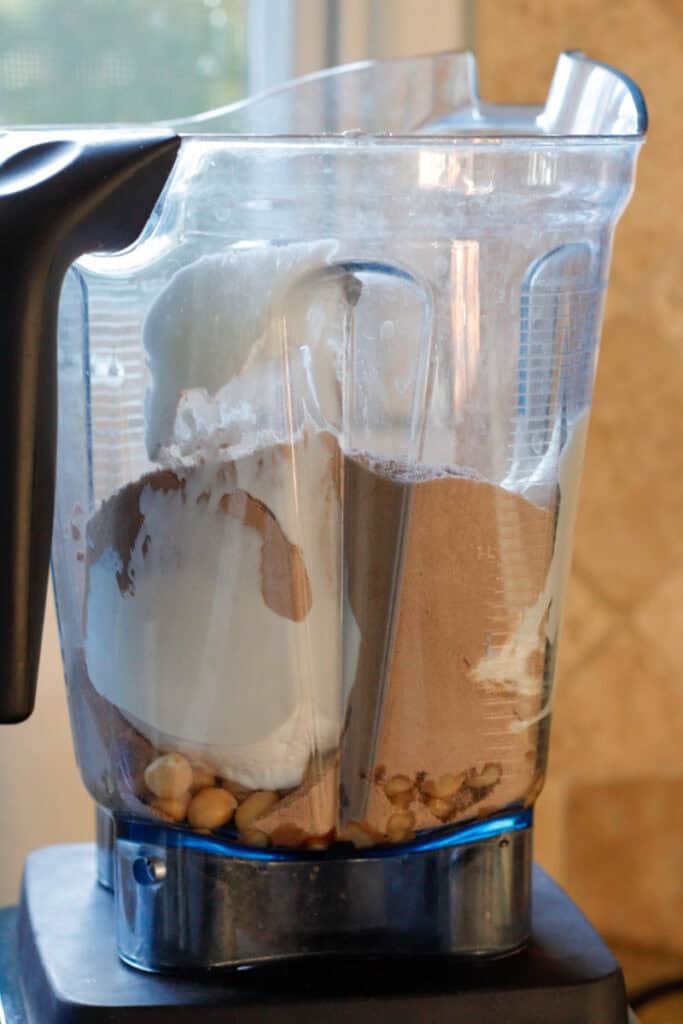 Hot chocolate protein dip in a blender