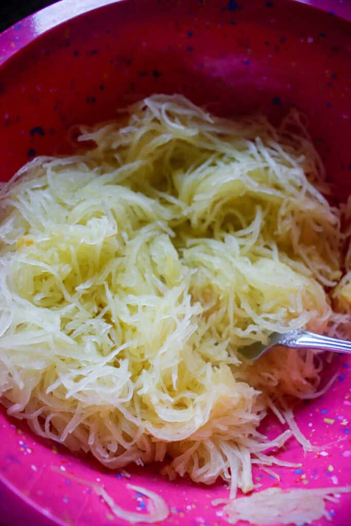 shredded spaghetti squash in a bowl