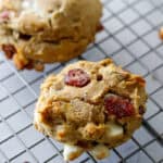close up cookie on a wire cooling rack
