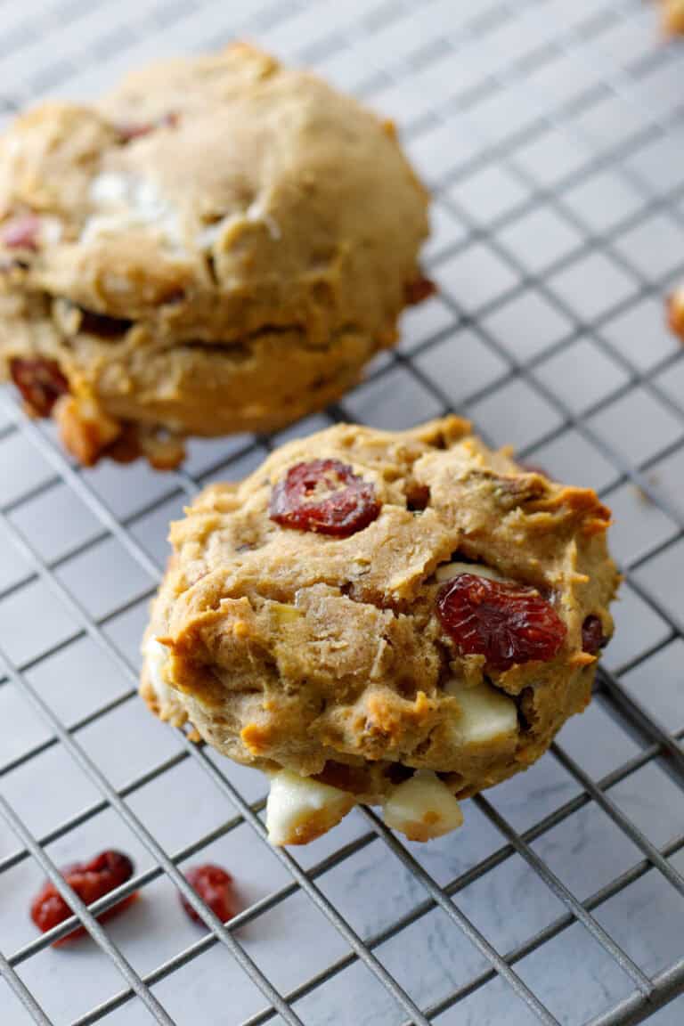 close up cookie on a wire cooling rack