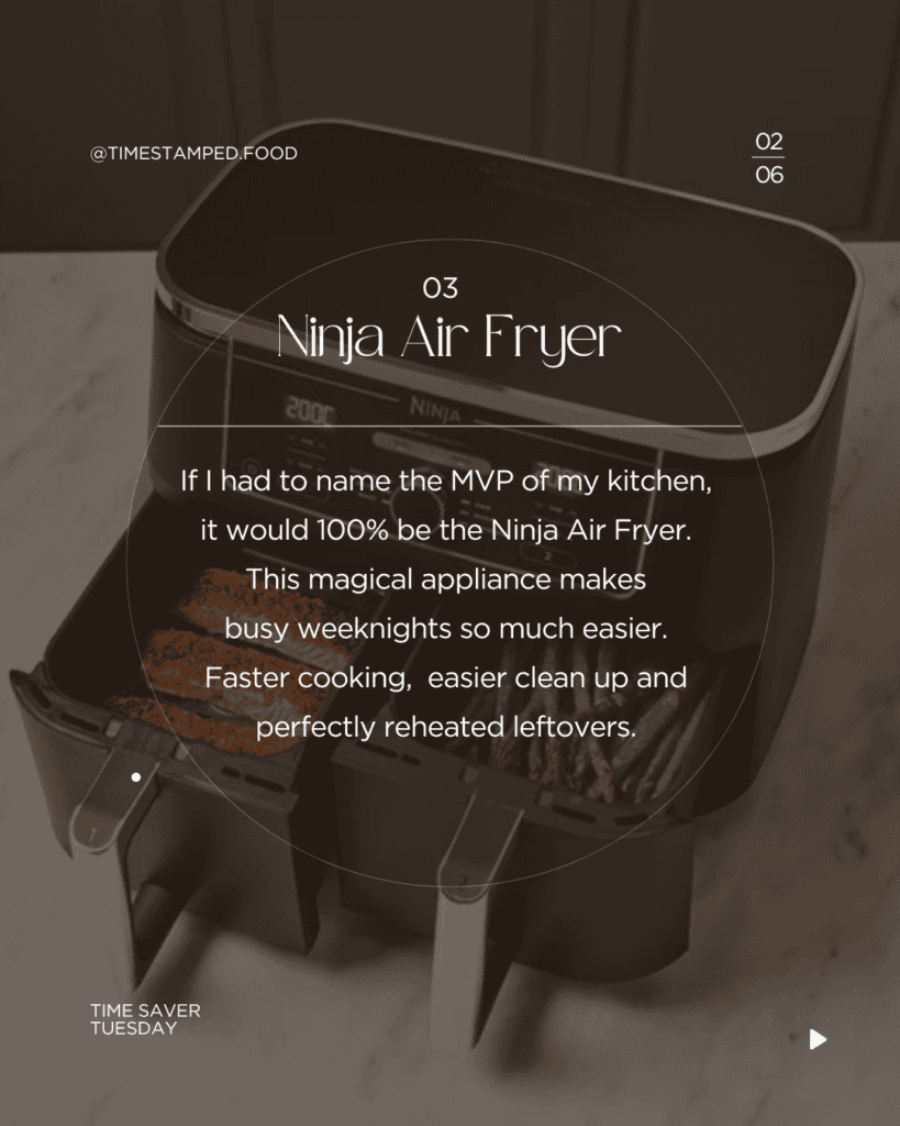 Infographic on the Ninja Air Fryer the MVP in my kitchen that makes everything easier and faster.