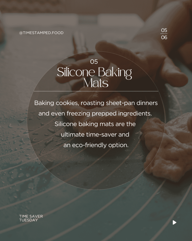 Infographic for silicon baking mats and how they make things easy to clean, prep and are eco-friendly reducing waste.