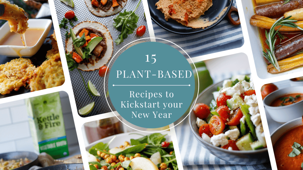 Plant based recipes head featuring images of vegetables, soups and tacos
