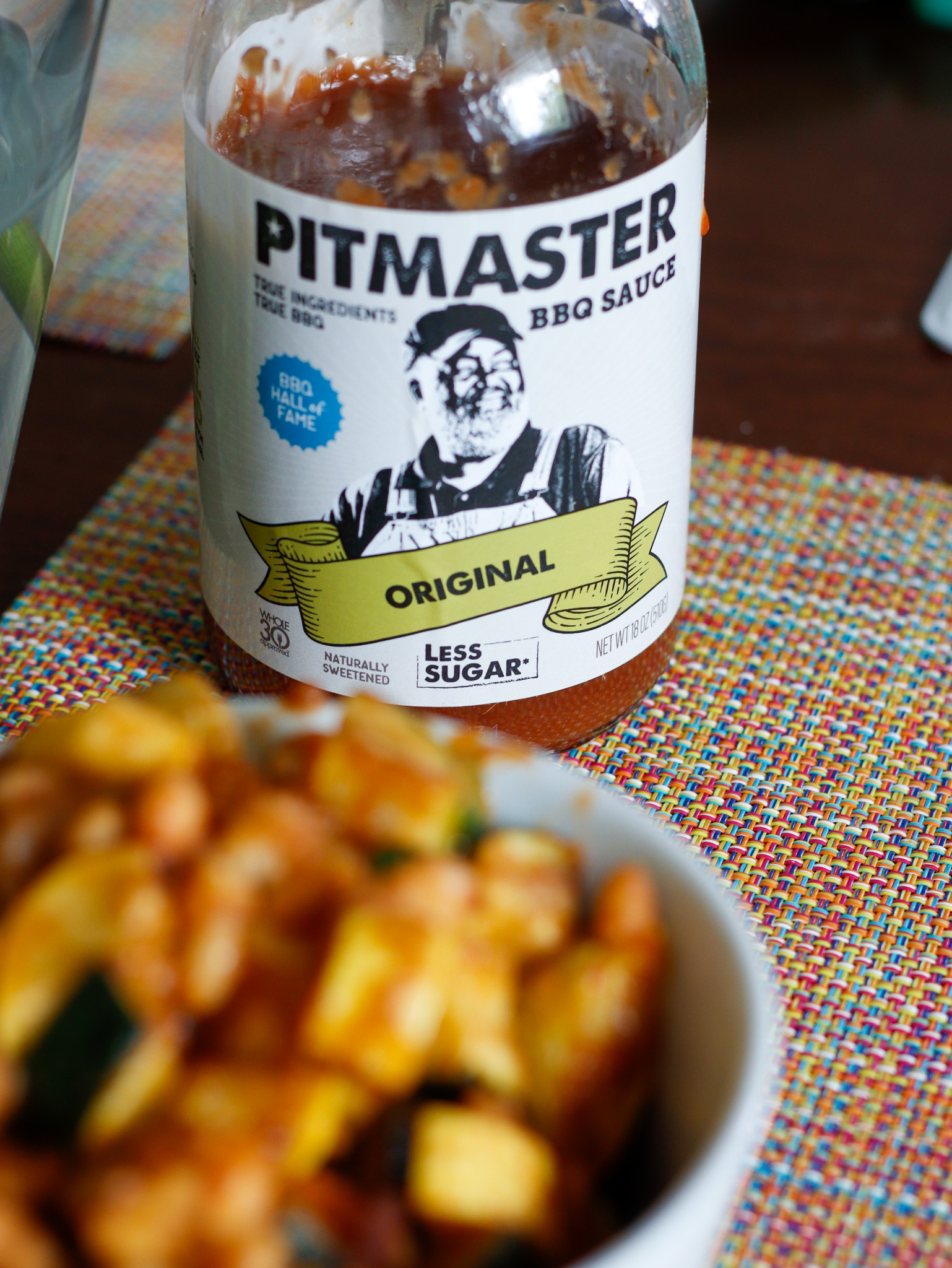 close up on pitmaster bbq sauce bottle