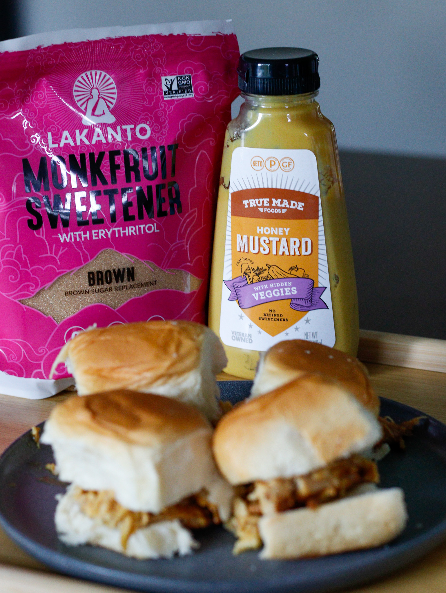 Ingredients for slow cooker honey mustard chicken sliders